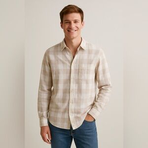 J. Crew Men’s Checkered 100% Cotton Dress Shirt Size Large